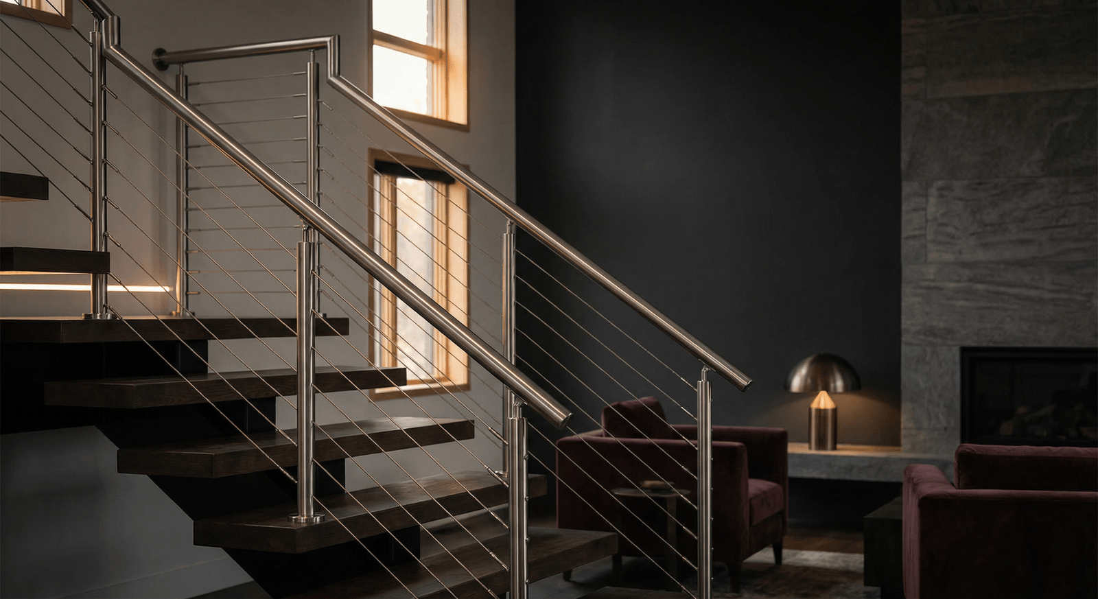 Modern horizontal cable railing system for deck and staircase - GRT Building